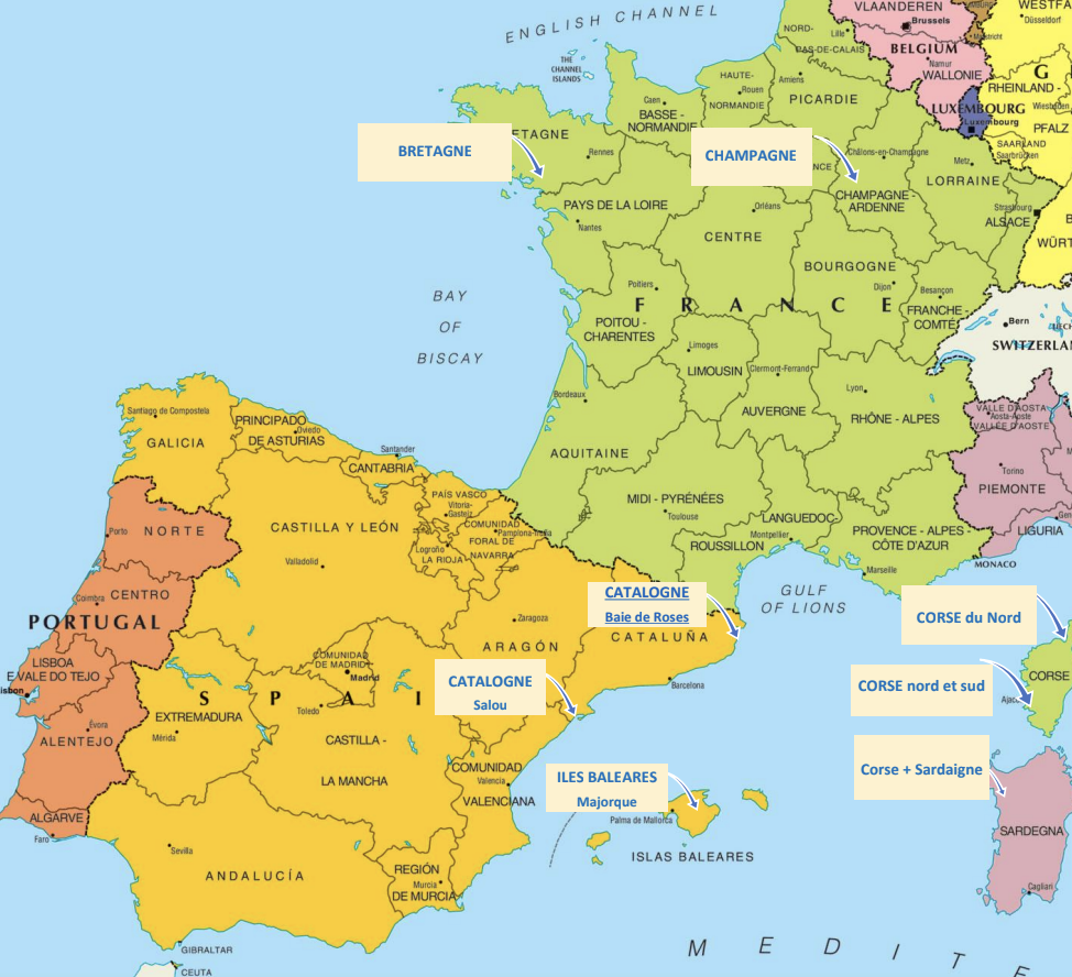 Carte Europe avec les séjours excursions Synergie loisirs identifiés